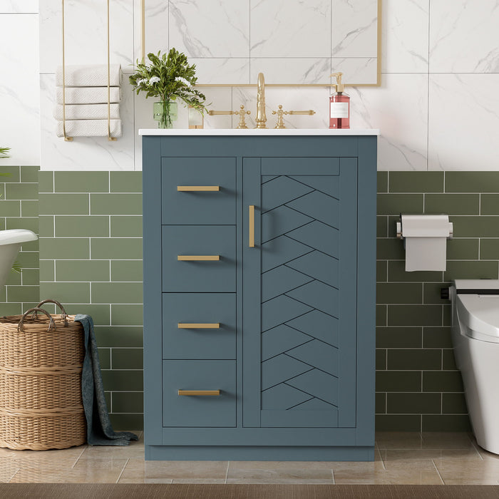 Bathroom Vanity With Integrated Sink, Rectangular Cabinet With 1 Door And 3 Drawers Hearth and Haven
