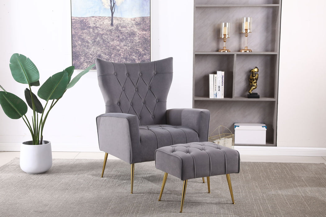 Modern Accent Chair With Ottoman, Comfy Armchair For Living Room, Bedroom, Apartment, Office