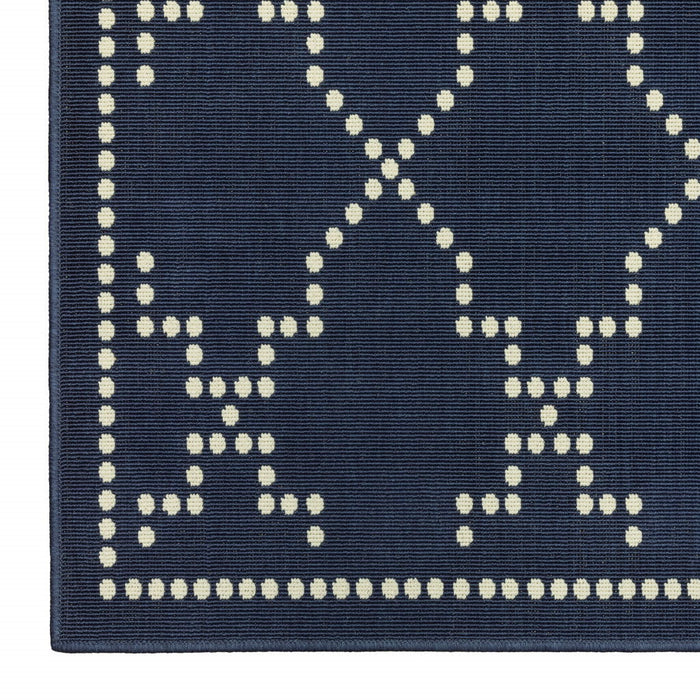 2' X 8' Geometric Stain Resistant Indoor / Outdoor Area Rug - Blue / Ivory