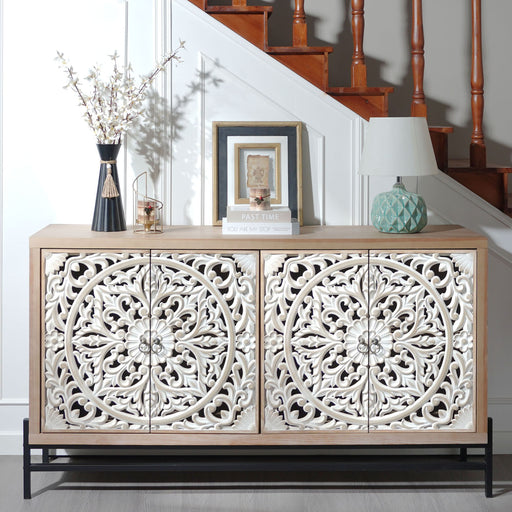 Carved 4 Door Cabinet, Storage Sideboard For Living Room - Multi Home Essentials