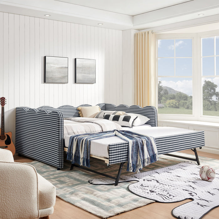 Gingham Daybed With USB Charging Port, Wave-Shaped Design Home Essentials