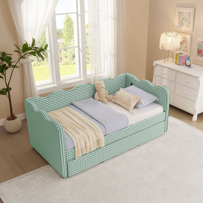 Gingham Daybed With USB Charging Port, Wave Shaped Design Home Essentials