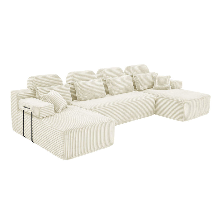 Sectional Sleeper Sofa & Storage Pockets, Modular Couch With Throw Pillows For Living Room Home Essentials
