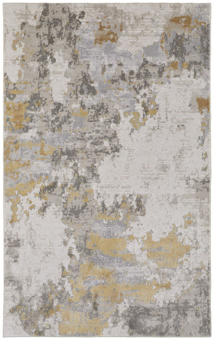 Abstract Stain Resistant Area Rug - Ivory Gold And Gray - 12' X 15'
