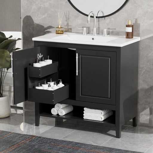 36" Bathroom Vanity With Sink, Frame Cabinet With Doors And Drawers - Black Hearth and Haven