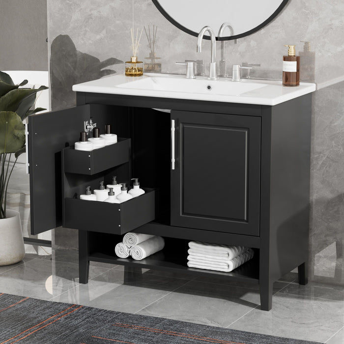 36" Bathroom Vanity With Sink, Frame Cabinet With Doors And Drawers - Black Hearth and Haven