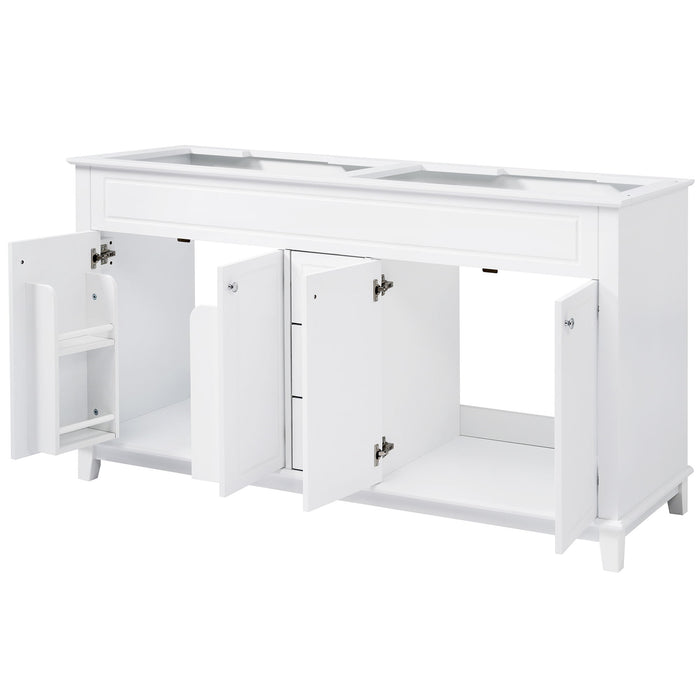Bathroom Vanity Cabinet Only, 3 Drawers & 4 Doors & Double Layer Shelves - White Noble House