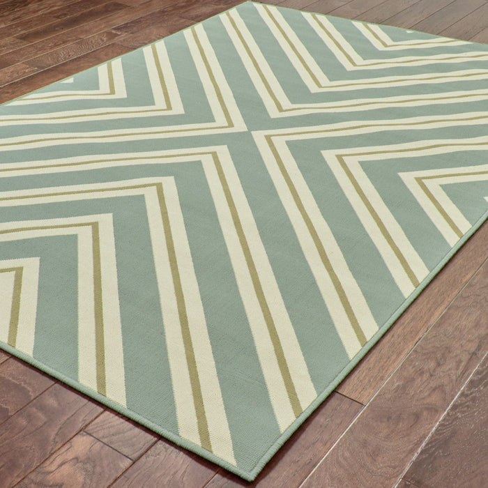 9' X 13' Geometric Stain Resistant Outdoor & Indoor Area Rug - Blue / Green