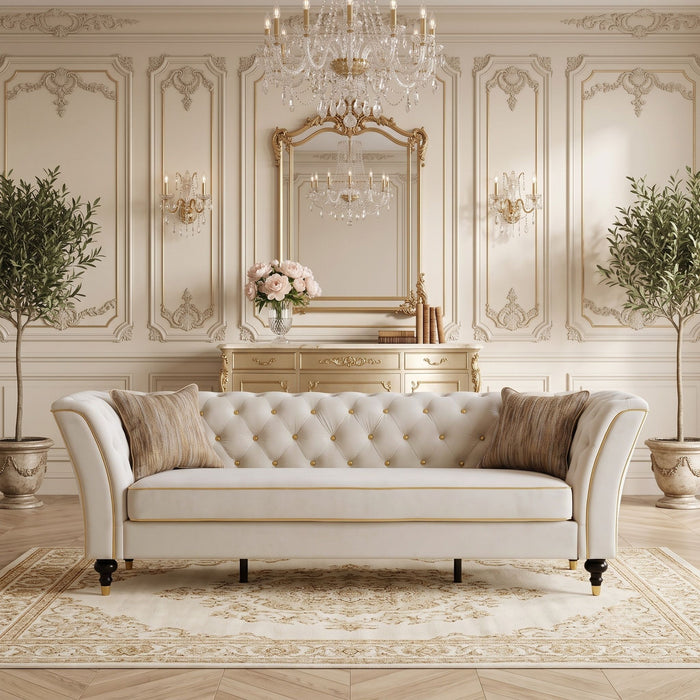 3 Person Sofa With Deep Seat, Tufted Backrest Home Essentials