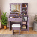 Vanity Desk Set With Padded Stool And Adjustable LED Mirror, 3 Color Light Modes - Purple Home Essentials