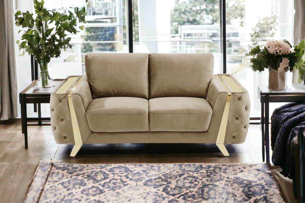 Velvet Love Seat - Beige / Gold