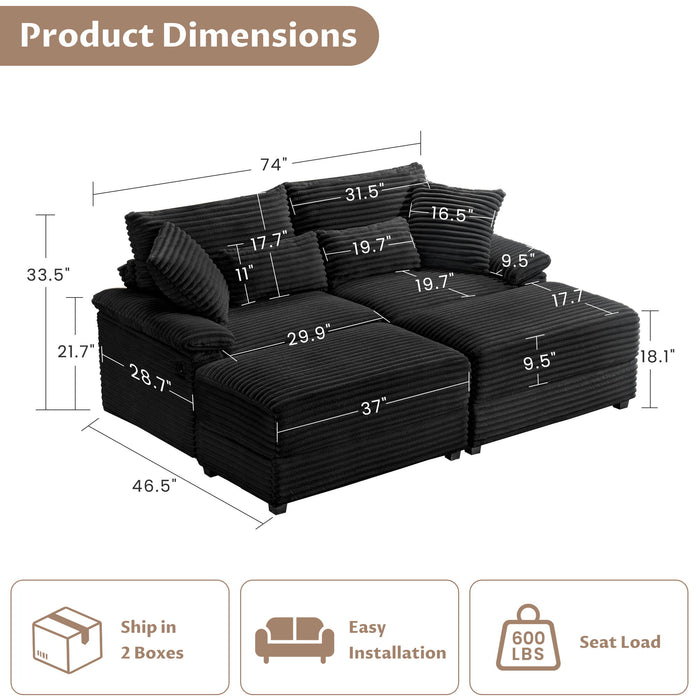 Double Chaise Lounge Set With Reversible Storage Ottomans, USB Port Home Essentials