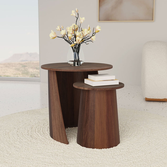 Lionett - 2 Piece Round Nesting Table Set And Round Design - Dark Brown Furniture Max