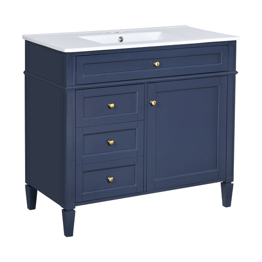 Bathroom Vanity With Top Sink, Modern Bathroom Storage Cabinet, 2 Drawers And A Tip-Out Drawer, Single Sink Bathroom Vanity - Blue Hearth and Haven