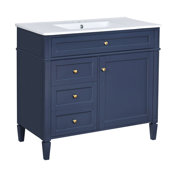Bathroom Vanity With Top Sink, Modern Bathroom Storage Cabinet, 2 Drawers And A Tip-Out Drawer, Single Sink Bathroom Vanity - Blue Hearth and Haven