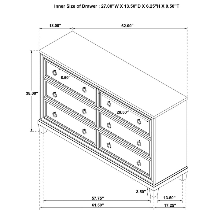 Wedner - 6 Drawer Dresser - Oak Furniture Max