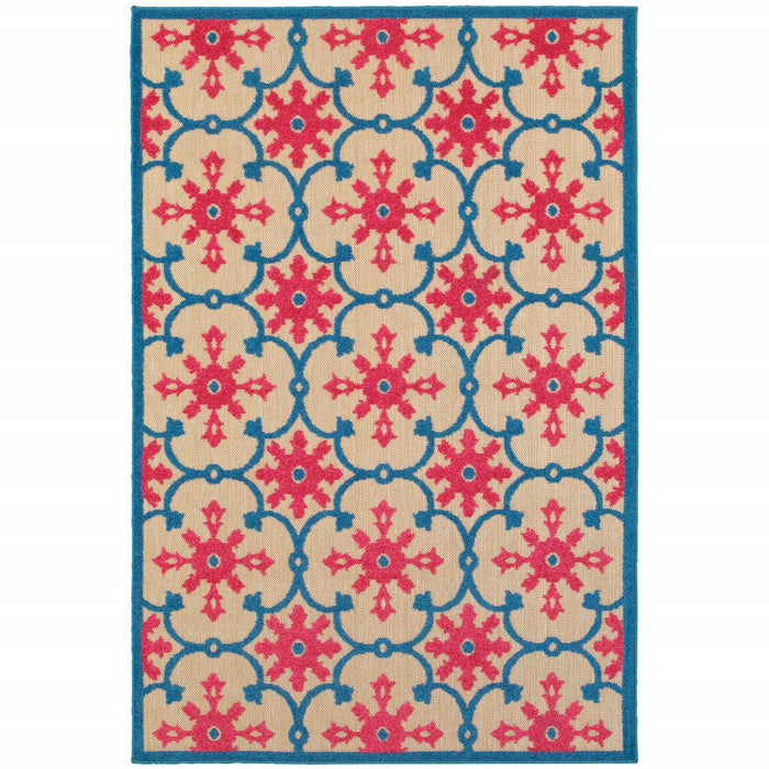 10' X 13' Oriental Stain Resistant Indoor / Outdoor Area Rug - Blue / Beige