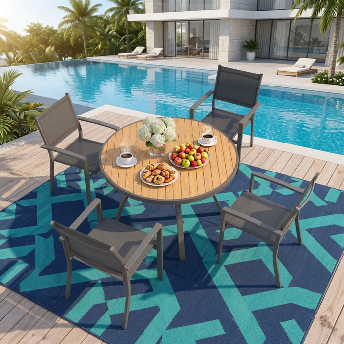 Outdoor Round Patio Table With Slatted Top - Gray Home Essentials