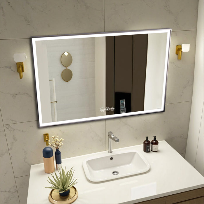 Modern LED Bathroom Vanity Mirror With Aluminum Frame, 45° Beveled Lights, Anti Fog - Silver
