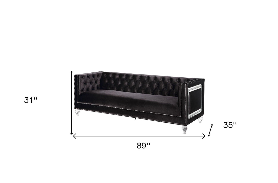 Velvet Sofa And Toss Pillows With Clear Legs - Black