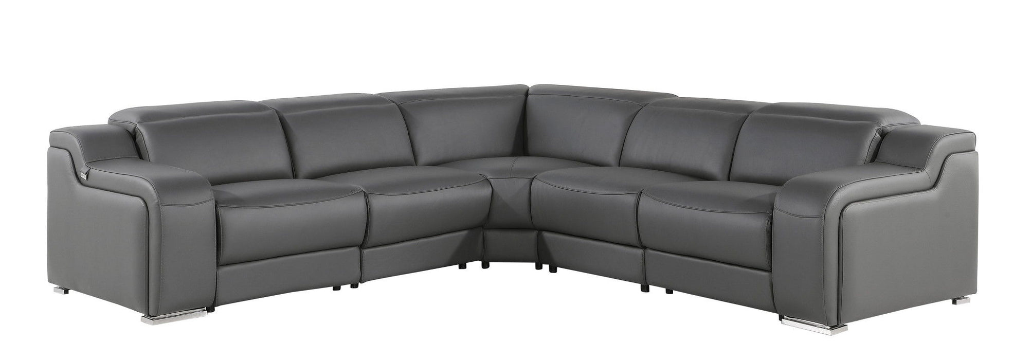 Italian Leather Power Reclining L Shaped Five Piece Corner Sectional - Dark Gray