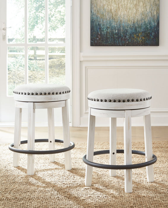 Valebeck - 5 Pc. - Counter Table With Wine Rack, 4 Swivel Stools - White / Brown Signature Design by Ashley®