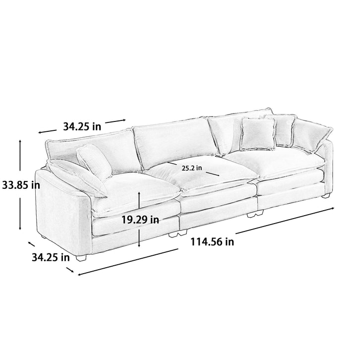Mid-Century Modern 3 Seater Sectional Sofa With Arm And Throw Pillows Home Essentials