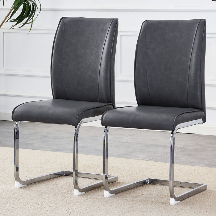 Luxury Simple Arch Chair (Set of 2) Dark High Resilience Dining Chair With Metal LegsMaterial - Dark Gray / Silver