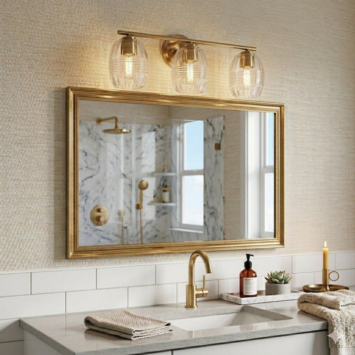 Luster - 3 Lights Vanity With Clear For Bathrooms Above Mirror Wall Lamp Satin - Clear / Gold Ashcroft Furniture