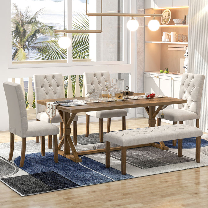 6 Piece Dining Table Set With Rectangular Wood Table, 4 Upholstered Chairs, Bench Hearth and Haven