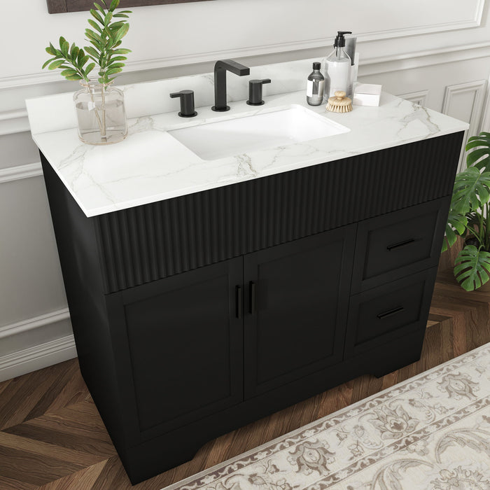 Bathroom Vanity Set, Fluted Cabinet, 3 Faucet Holes, Sink Included - Black Home Essentials