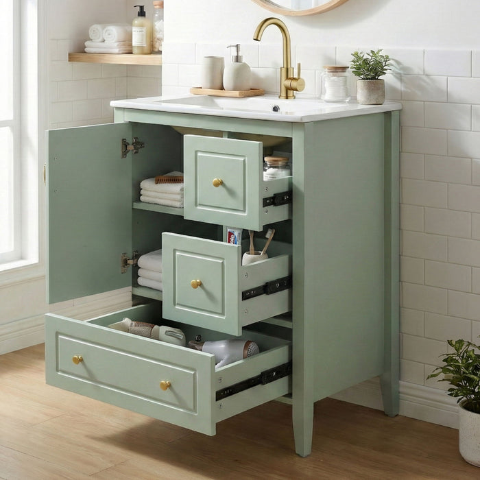 Retro Bathroom Vanity With Sink, Soft Closing Cabinet & Drawers Noble House