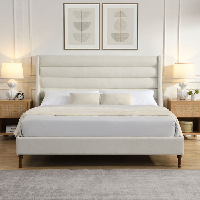 Modern Upholstered Platform Bed With Wave Shaped Headboard Home Essentials