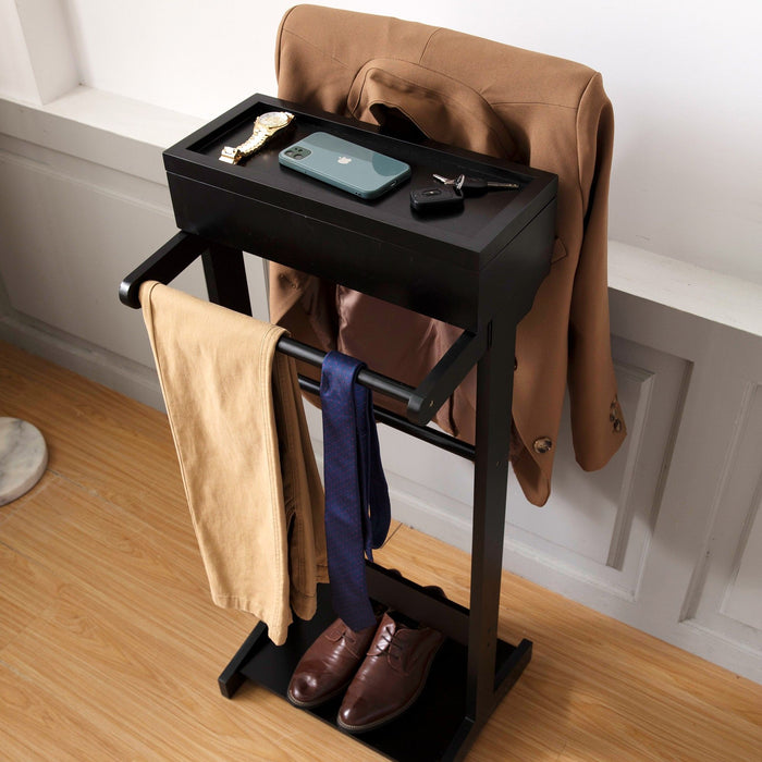 Portable Garment Rack, Clothes Valet Stand With Storage Organizer