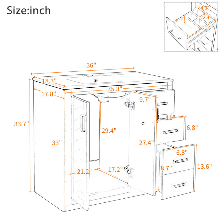 Bathroom Vanity With Sink Combo, Storage Cabinet, Freestanding Set With 3 Drawers & Soft Closing Doors