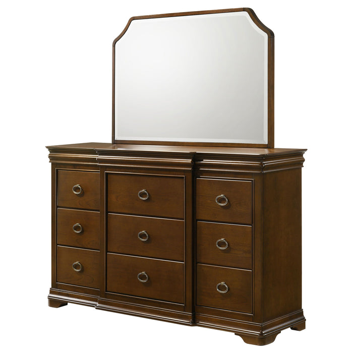 Leonide - 9 Drawer Dresser With Mirror - Cherry Furniture Max