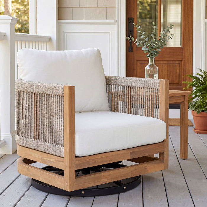 Outdoor Swivel Base Chair & Cushions Noble House