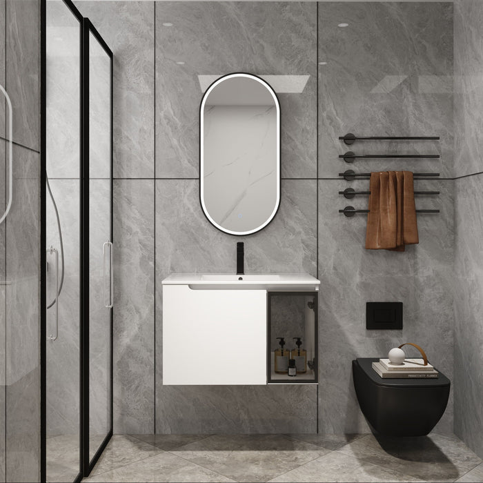 Wall Mounted Bathroom Vanity With Sink, 2 Soft Close Doors, Cabinet & Half Door Home Essentials