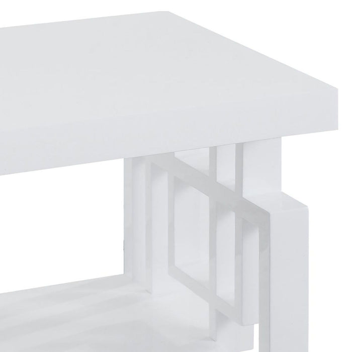 Rectangular End Table With Geometric Design And Open Shelf - White Furniture Max