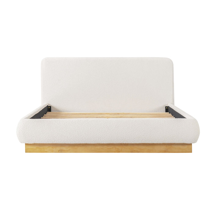 Queen Size Upholstered Platform Bed Frame, No Box Spring Required - Natural / White Noble House