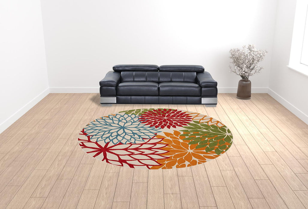 10' Round Floral Power Loom Area Rug - Green