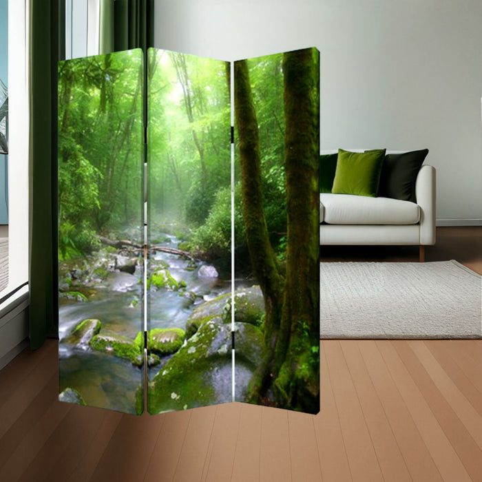 Canvas Folding Three Panel Screen Room Divider - Green