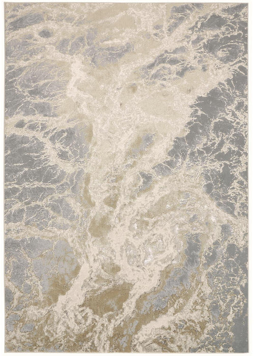 Abstract Area Rug - Ivory Silver And Gold - 12' X 18'