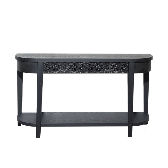 Carved Console Table With Storage Shelf For Living Room - Black Home Essentials