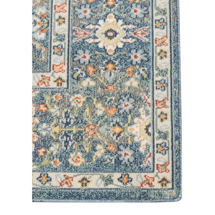 8' X 10' Floral Medallion Stain Resistant Indoor / Outdoor Area Rug - Blue / Orange