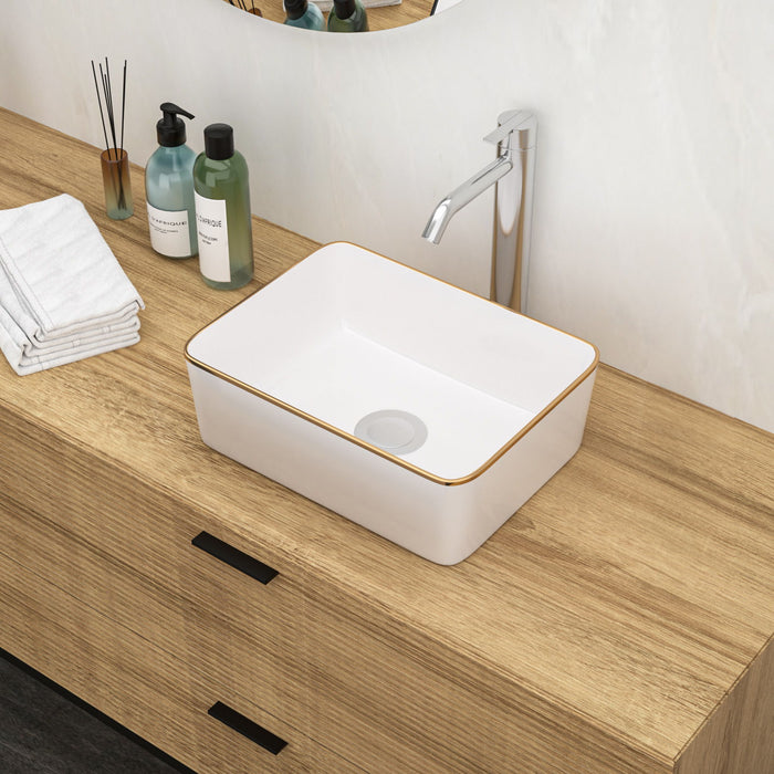 16X12" White Ceramic Rectangular Vessel Bathroom Sink - White / Ceramic