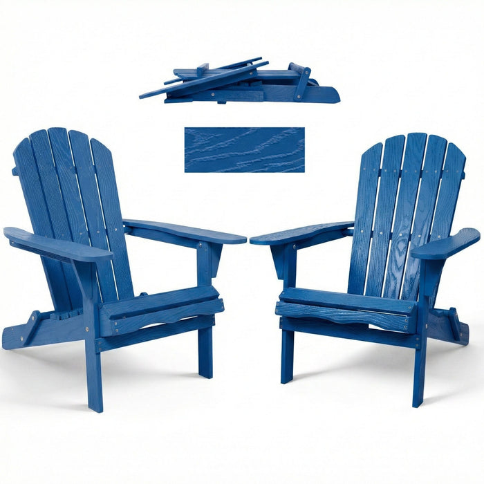Folding Adirondack Lounge Chair With Embossed Grain For Patio, Backyard, Deck Or Pool Side - Navy Blue Home Essentials