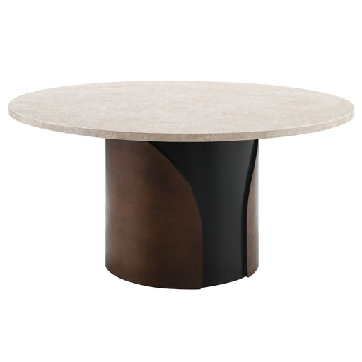 Rufina - Round Dining Table With Marble Top - Natural Marble Top & Walnut ACME