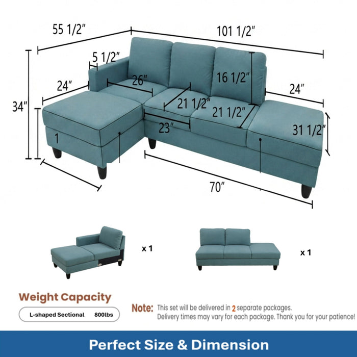 L - Shaped Sectional Sofa With Chaise & Ottoman Home Essentials