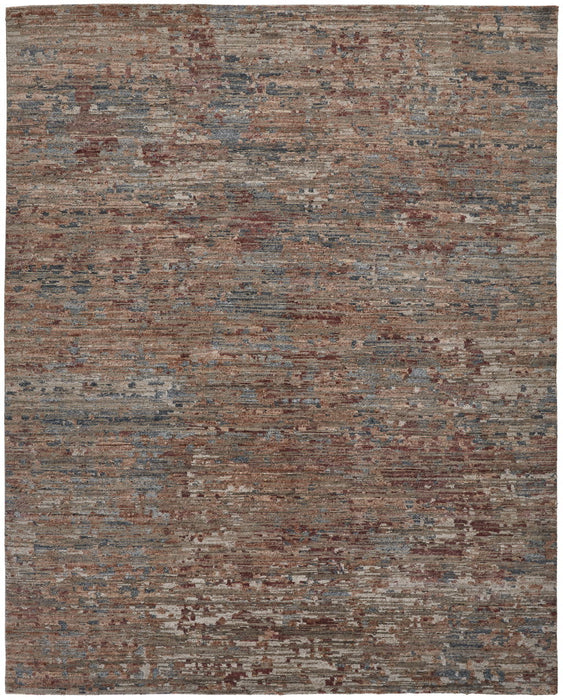 Abstract Hand Knotted Area Rug - Red And Blue Wool - 8' X 10'